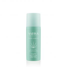 SATIVA BEAUTY CALM Face Cream, 50ml, türkis-grüne zylinderförmige Verpackung mit weißen Schriftzug
