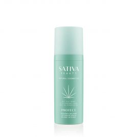 SATIVA BEAUTY PROTECT Intensiv Balsam, 50ml, türkis-grüne zylinderförmige Verpackung mit weißen Schriftzug