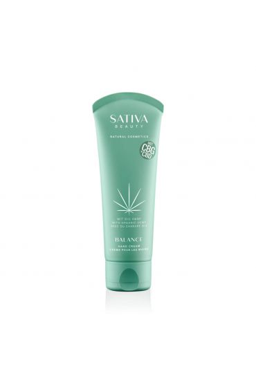 SATIVA BEAUTY BALANCE Hand Cream, 75ml, türkis-grüne Tube mit weißen Schriftzug