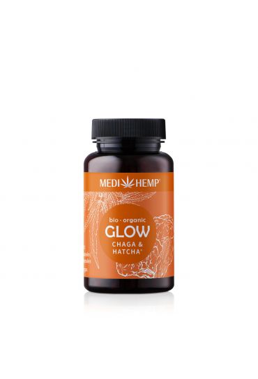 MEDIHEMP Glow Chaga-Hatcha Kapseln, 120 Stk., braune Dose mit orangen Etikett
