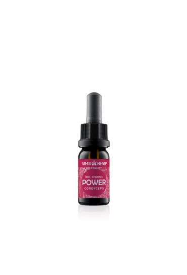 MEDIHEMP Power Cordyceps-militaris-Extrakt & Hanf, 10ml braune Flasche mit himbeerfarbenen Etikett