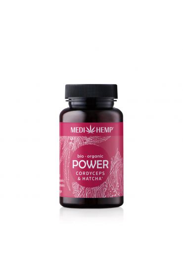 MEDIHEMP Power Cordyceps-militaris-Hatcha Kapseln, 120 Stk, braune Dose mit himbeerfarbenen Etikett