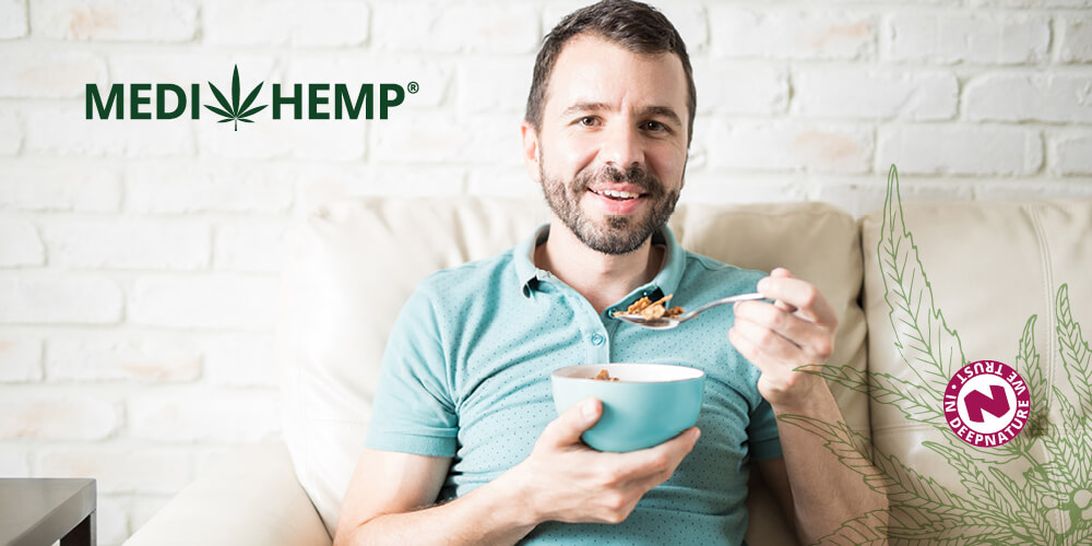 A man eats super hemp food